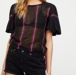 Free People black and purple open knit crochet flutter sleeve top swimsuit cover